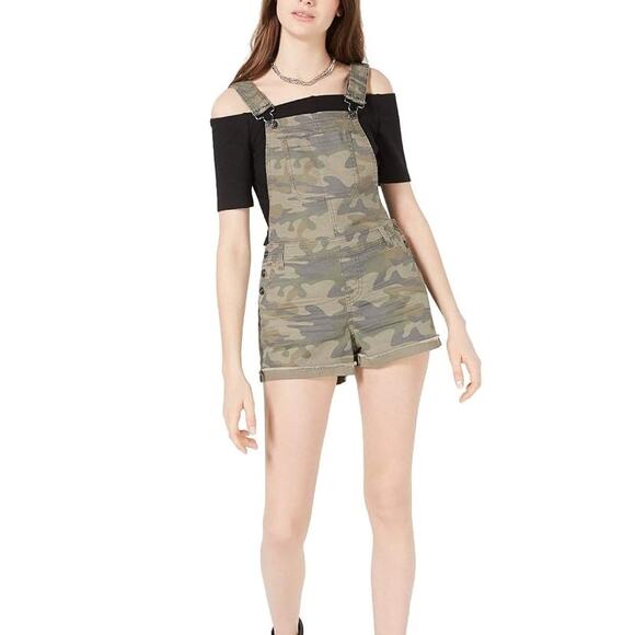 Vanilla Star Camo Short Overalls Small Green Streetwear Utility Festival Y2k - Picture 1 of 7